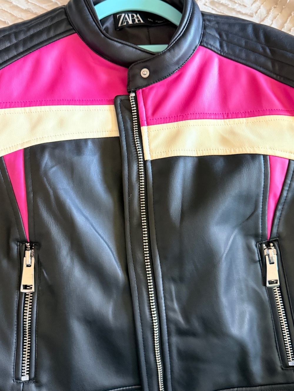 Zara Black Jacket with Hot Pink Panels